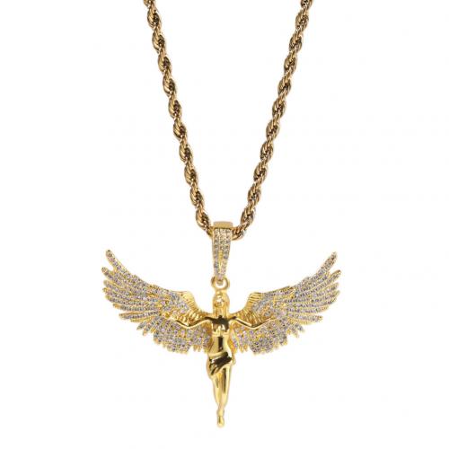 Cubic Zircon Micro Pave Brass Necklace, with 304 Stainless Steel Chain, Angel Wing, fashion jewelry & Unisex & micro pave cubic zirconia Approx 24 Inch 