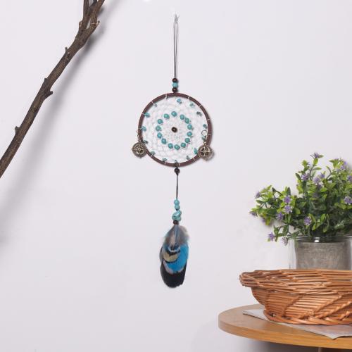 Fashion Dream Catcher, Feather, with Rattan & Nylon & Iron, handmade, for home and office, mixed colors, 300mm 