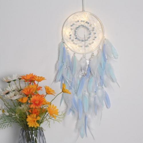 Fashion Dream Catcher, Feather, with Natural Gravel & Nylon & Iron, handmade, for home and office, mixed colors, 630mm 