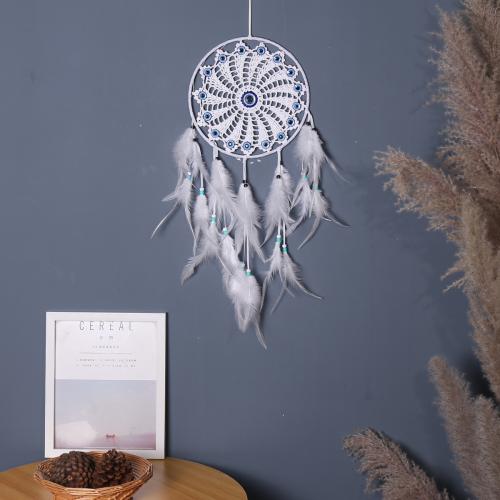Fashion Dream Catcher, Feather, with Rattan & Nylon & Iron, handmade, for home and office & evil eye pattern, white, 580mm 