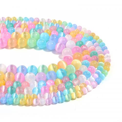 Katzenauge Perlen, rund, DIY & verschiedene Größen vorhanden, gemischte Farben, Länge:ca. 38 cm, verkauft von Strang