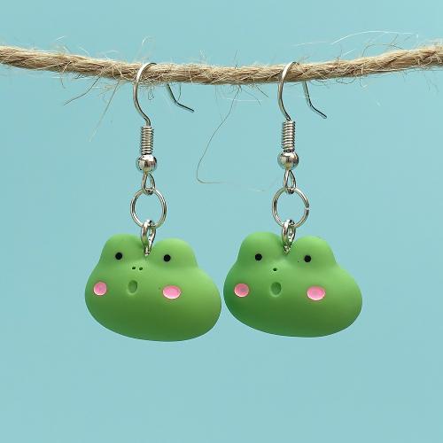 Resin Drop Earring, Iron, with Resin, Frog, fashion jewelry, green 