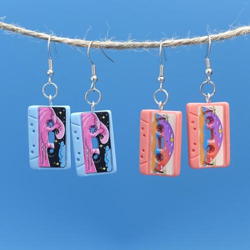 Resin Drop Earring, Iron, with Resin, cassette, fashion jewelry 