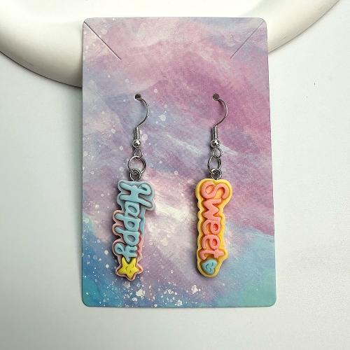 Resin Drop Earring, Iron, with Resin, Alphabet Letter, fashion jewelry 53mm 12-13mm 
