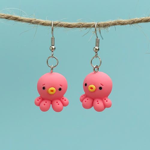 Resin Drop Earring, Iron, with Resin, Octopus, fashion jewelry, pink 