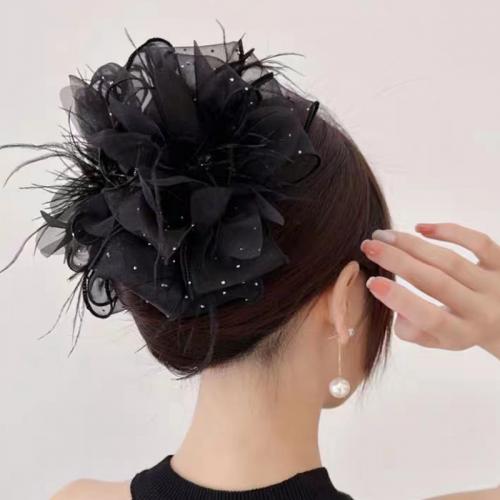 Hair Claw Clips, Plastic, with Gauze, fashion jewelry, black, 110mm 