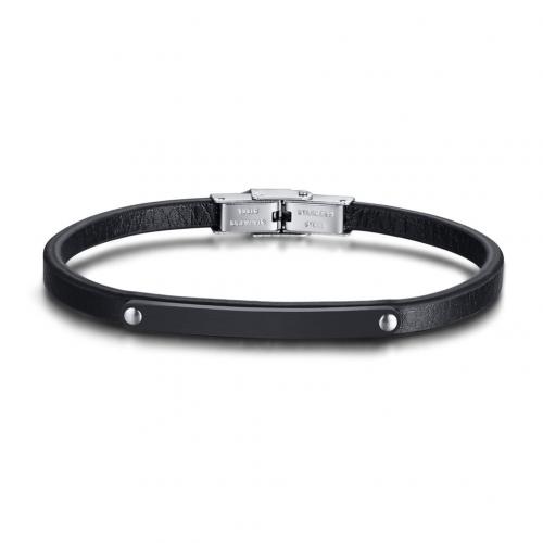 PU Leather Cord Bracelets, with 304 Stainless Steel, plated, fashion jewelry & for woman & matte, black Approx 21 cm 