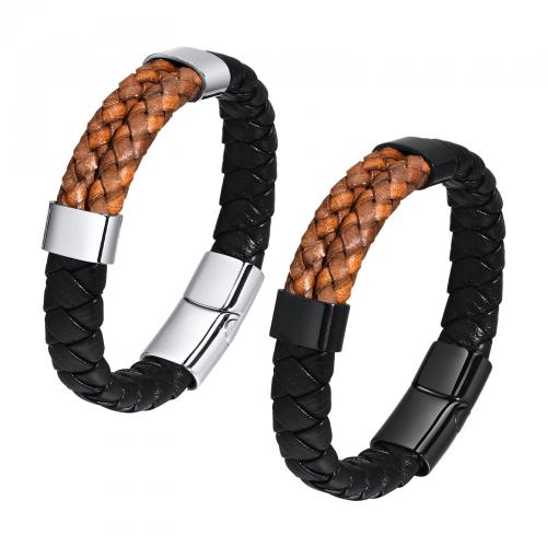 Leatheroid Cord Bracelets, Leather, with 304 Stainless Steel, polished, fashion jewelry & for man Approx 21 cm 