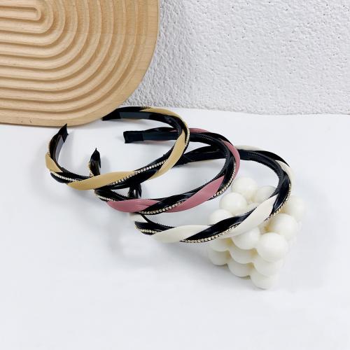 Hair Bands, Plastic, with PU Leather, handmade, for woman & with rhinestone 