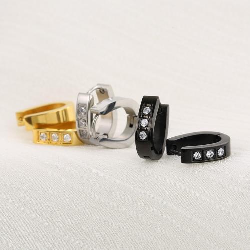 Stainless Steel Huggie Hoop Earring, 304 Stainless Steel, plated, fashion jewelry & for woman & with rhinestone 
