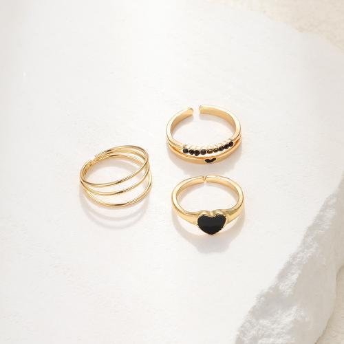 Zinc Set anillo de aleación, aleación de zinc, 3 piezas & para mujer & esmalte, dorado, Vendido por Set