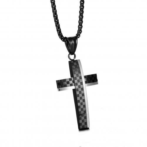 Stainless Steel Jewelry Necklace, 304 Stainless Steel, Cross, polished, Unisex Pendant -24 * 37 mm Approx 50 cm 