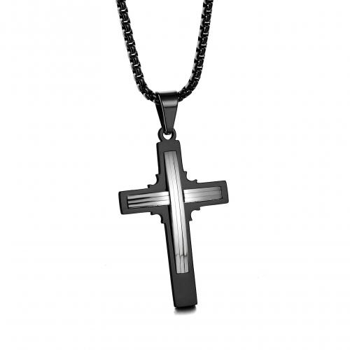 Stainless Steel Jewelry Necklace, 304 Stainless Steel, Cross, polished, Unisex Pendant -25 * 41 mm Approx 50 cm 