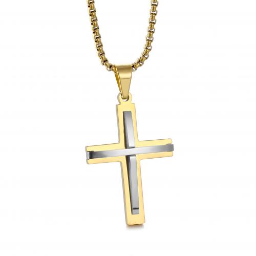 Stainless Steel Jewelry Necklace, 304 Stainless Steel, Cross, polished, Unisex Pendant-38 * 25mm Approx 50 cm 