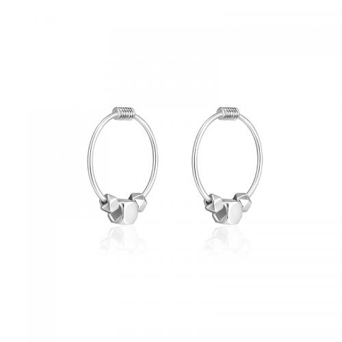Sterling Silver Hoop Earring, 925 Sterling Silver, Geometrical Pattern, for woman & hollow, silver color, 14.5mm 