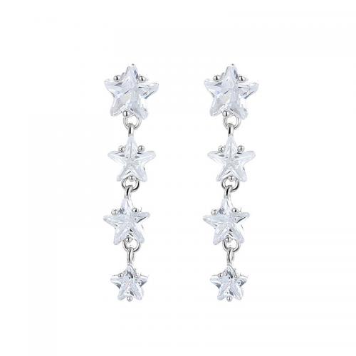 Sterling Silver Drop Earring, 925 Sterling Silver, Star, platinum plated, fashion jewelry & for woman & with rhinestone 