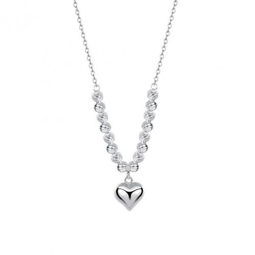 Sterling Silver Jewelry Necklace, 925 Sterling Silver, with 2inch extender chain, Heart, plated, fashion jewelry & for woman, silver color Approx 15.7 Inch 