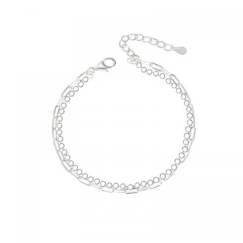 Sterling Silver Bracelets, 925 Sterling Silver, with 1.2inch extender chain, Double Layer & fashion jewelry & for woman, silver color Approx 6.3 Inch 