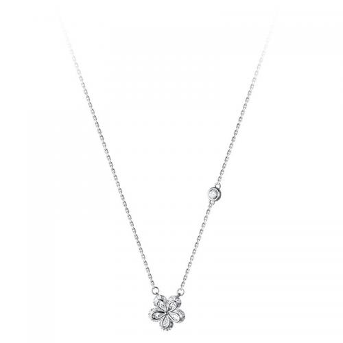 Sterling Silver Jewelry Necklace, 925 Sterling Silver, with 2inch extender chain, Flower, platinum plated, fashion jewelry & for woman & with rhinestone Approx 15.7 Inch 