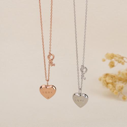 Sterling Silver Jewelry Necklace, 925 Sterling Silver, with 2inch extender chain, Heart, plated, fashion jewelry & with letter pattern & for woman Approx 15.7 Inch 