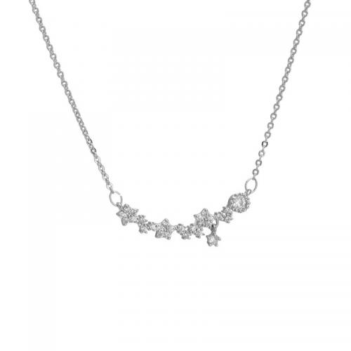 Sterling Silver Jewelry Necklace, 925 Sterling Silver, with 2inch extender chain, Star, platinum plated, for woman & with rhinestone Approx 15.7 Inch 