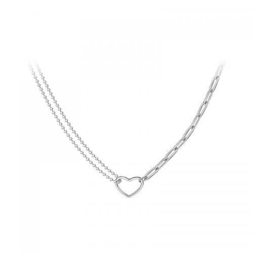 Sterling Silver Jewelry Necklace, 925 Sterling Silver, with 2inch extender chain, Heart, platinum plated, fashion jewelry & for woman & hollow Approx 15.7 Inch 