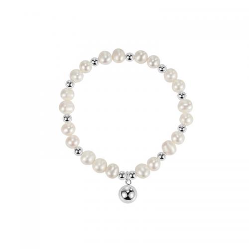 Cultured Freshwater Pearl Bracelets, fashion jewelry & for woman, silver color Approx 6.3 Inch 
