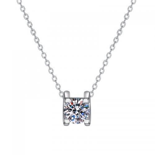 Cubic Zircon Micro Pave Sterling Silver Necklace, 925 Sterling Silver, with 2inch extender chain, Geometrical Pattern, platinum plated, fashion jewelry & micro pave cubic zirconia & for woman Approx 15.7 Inch 