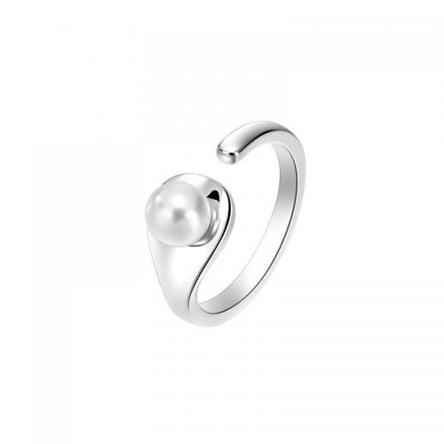 Pearl Sterling Silver Finger Ring, 925 Sterling Silver, with Freshwater Pearl, plated, fashion jewelry & adjustable & for woman US Ring 