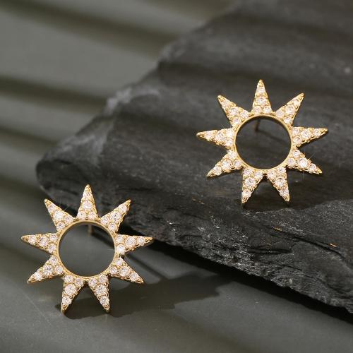 Cubic Zirconia Micro Pave Brass Earring, Sun, gold color plated, fashion jewelry & micro pave cubic zirconia & for woman 