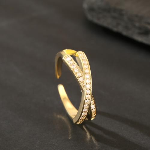 Цирконий Micro Pave Латунь палец кольцо, плакирован золотом, ювелирные изделия моды & инкрустированное микро кубического циркония & Женский, продается PC