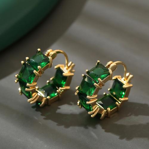 Boucles d'oreilles en laiton zircon cubique, Placage de couleur d'or, bijoux de mode & pavé de micro zircon & pour femme, vert Vendu par paire