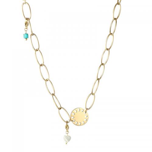 Stainless Steel Jewelry Necklace, 304 Stainless Steel, with turquoise & Plastic Pearl, with 5cm extender chain, fashion jewelry & for woman, golden Approx 42 cm 