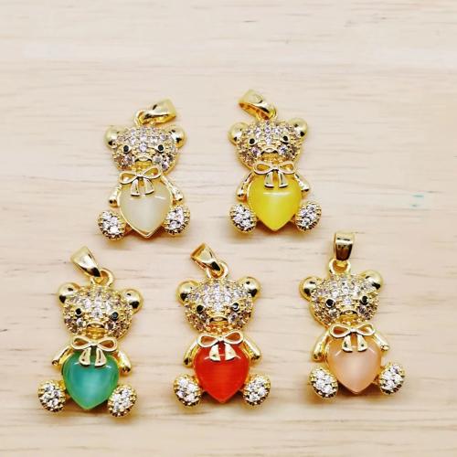 Crystal Brass Pendants, with Crystal, Bear, 18K gold plated, DIY & micro pave cubic zirconia 