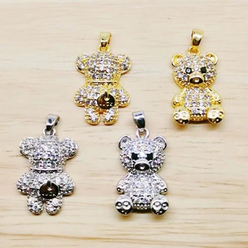 Cubic Zirconia Micro Pave Brass Pendant, Bear, plated, DIY & micro pave cubic zirconia [