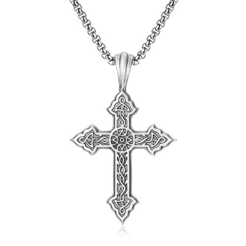 Titanium Steel Jewelry Necklace, stannum, with Titanium Steel, with 1.97inch extender chain, Cross, polished, fashion jewelry & for man Approx 23.62 Inch 