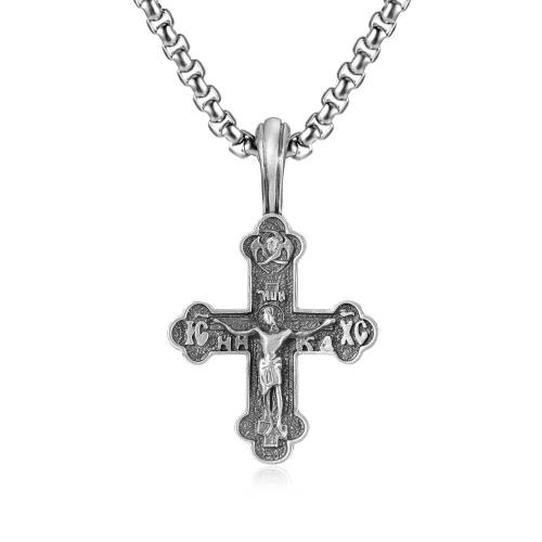 Titanium Steel Jewelry Necklace, stannum, with Titanium Steel, with 1.97inch extender chain, Cross, polished, fashion jewelry & for man Approx 23.62 Inch 