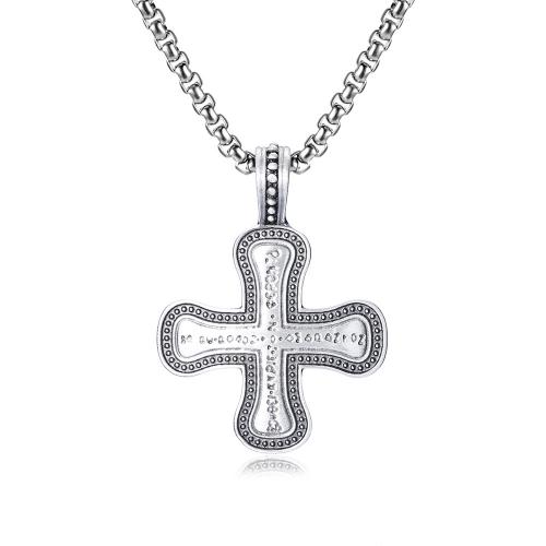 Titanium Steel Jewelry Necklace, stannum, with Titanium Steel, with 1.97inch extender chain, Cross, polished, fashion jewelry & Unisex Approx 23.62 Inch 