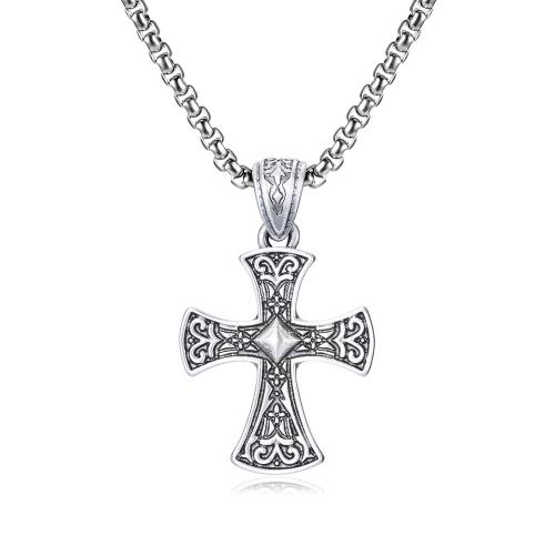 Titanium Steel Jewelry Necklace, stannum, with Titanium Steel, with 1.97inch extender chain, Cross, polished, fashion jewelry & Unisex Approx 23.62 Inch 