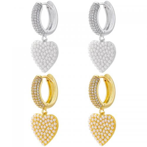 Rhinestone Brass Drop Earring, with Plastic Pearl, Heart, fashion jewelry & for woman & with rhinestone 