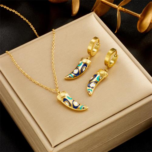 Titanium Steel Jewelry Set, with 1.97inch extender chain, 18K gold plated & for woman & enamel, golden Approx 15.75 Inch 