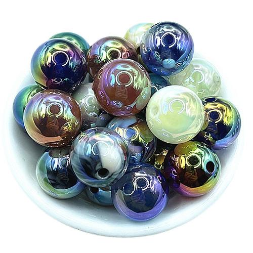 Perles acryliques plaquée, Acrylique, Rond, Placage UV, DIY, couleurs mélangées, 16mm Environ 2.8mm, Environ Vendu par sac