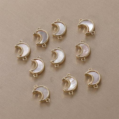 Connecteur de bijoux Coquillage, laiton, avec coquille, lune, Placage de couleur d'or, DIY & boucle de 1/1, blanc Vendu par PC