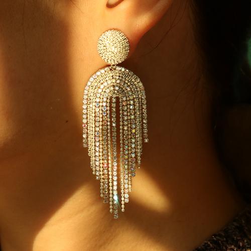 Fashion Fringe Earrings, Zinc Alloy, plated, fashion jewelry & with rhinestone 