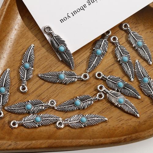 Resin Zinc Alloy Pendants, with Resin, Feather, plated, DIY 