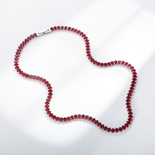 Zirkonia Edelstahl Halskette, 304 Edelstahl, plattiert, Micro pave Zirkonia & für Frau, keine, Länge:ca. 45 cm, verkauft von PC
