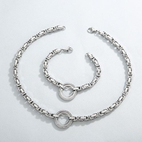 Rhinestone stainless steel Jewelry Set, 304 Stainless Steel, plated, fashion jewelry & for woman & with rhinestone & hollow 