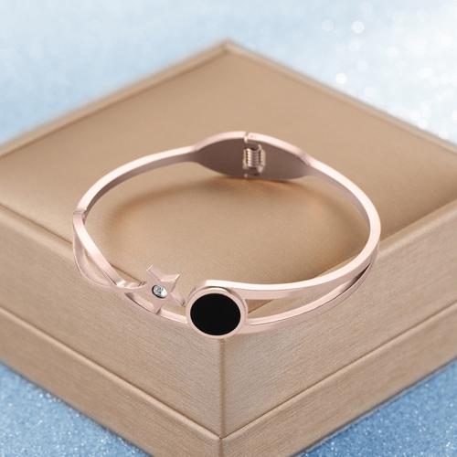 Stainless Steel Bangle, 304 Stainless Steel, fashion jewelry & for woman & with rhinestone, rose gold color [