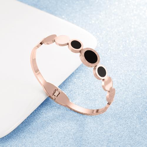Stainless Steel Bangle, 304 Stainless Steel, fashion jewelry & for woman & enamel, rose gold color 