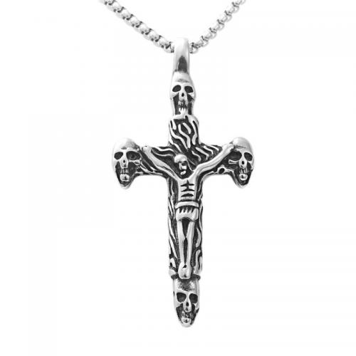 Stainless Steel Jewelry Necklace, 304 Stainless Steel, Cross, polished, Unisex original color Approx 60 cm 